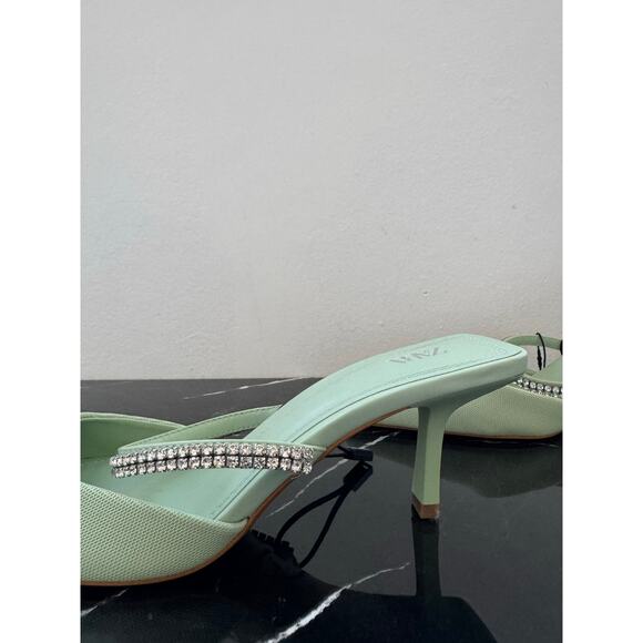 Zara Pistachio Pastel Pointed-toe Mule Kitten Heels - Picture 8 of 14